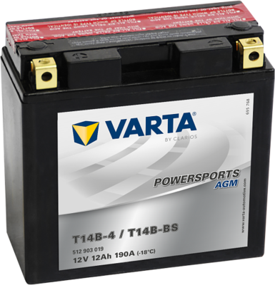 Batterij AGM/Beginnen/Droog geladen met zuur (beperkte verkoop aan consumenten) VARTA 12V 12Ah 190A L+ Onderhoudsvrij elektrolyt inbegrepen 152x70x150mm Droog geladen met zuur YT14B-BS