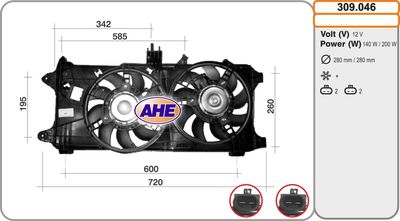 AHE 309.046 Вентилятор системы охлаждения двигателя  для FIAT DOBLO (Фиат Добло)