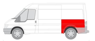Achterspatbord Links (middelgroot model  naar het raam, hoogte 97mm) past: FORD TRANSIT V, TRANSIT V FL 01.00-08.13