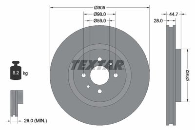 Тормозной диск TEXTAR 92092900 для FIAT COUPE