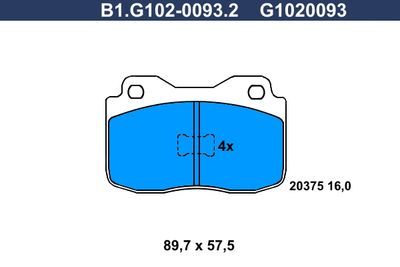 Комплект тормозных колодок, дисковый тормоз GALFER B1.G102-0093.2 для FIAT 147