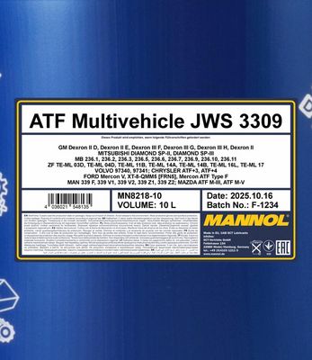 Växellådsolja MANNOL ATF Multivehicle JWS 3309 10L MN8218-10