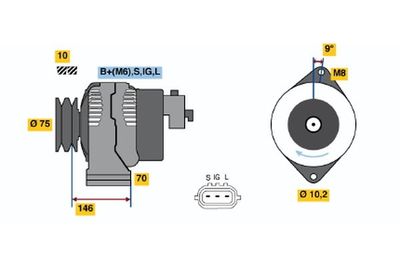Генератор BOSCH 0 986 046 381 для TOYOTA HIACE