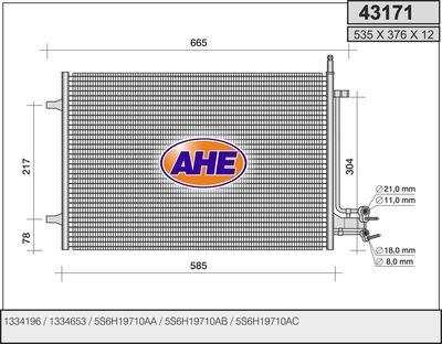 Конденсатор, кондиционер AHE 43171 для FORD FUSION