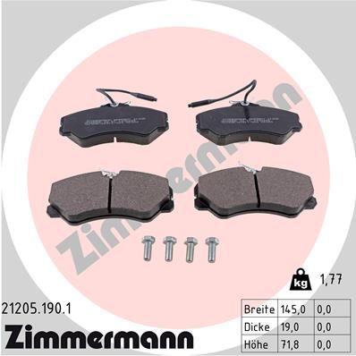 Комплект тормозных колодок, дисковый тормоз ZIMMERMANN 21205.190.1 для CITROËN C25