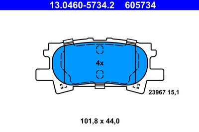Комплект тормозных колодок, дисковый тормоз ATE 13.0460-5734.2 для TOYOTA HARRIER