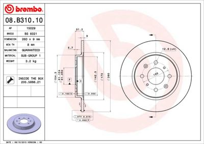 Тормозной диск BREMBO 08.B310.10 для HONDA INSIGHT