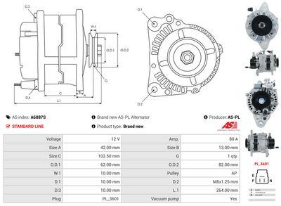 GENERATOR / ALTERNATOR AS-PL A6887S 5