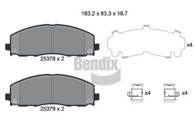комплект спирачно феродо, дискови спирачки BENDIX Braking BPD2244