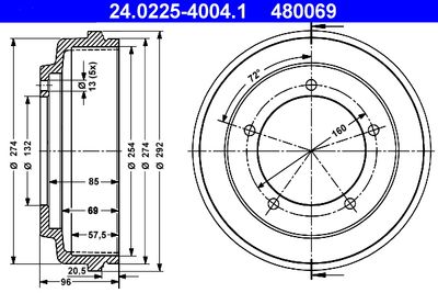 Тормозной барабан ATE 24.0225-4004.1 для FORD TRANSIT