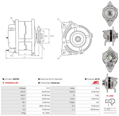 GENERATOR / ALTERNATOR AS-PL A5570S 4