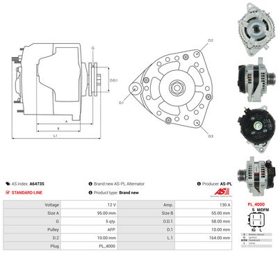 GENERATOR / ALTERNATOR AS-PL A6473S 4