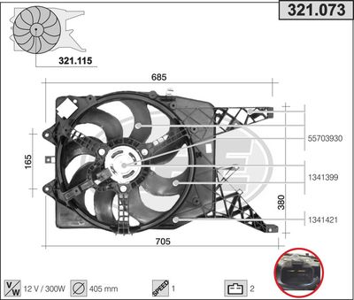 Вентилятор, охлаждение двигателя AHE 321.073 для OPEL CORSA