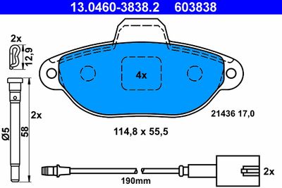 Комплект тормозных колодок, дисковый тормоз ATE 13.0460-3838.2 для FORD KA