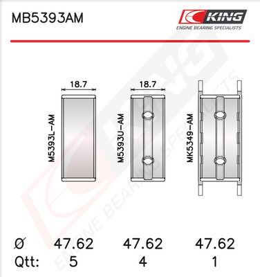Комплект черупки на лагера на коляновия вал KING MB5393AM