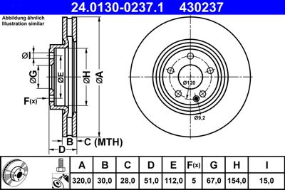 Тормозной диск ATE 24.0130-0237.1 для MERCEDES-BENZ CLA