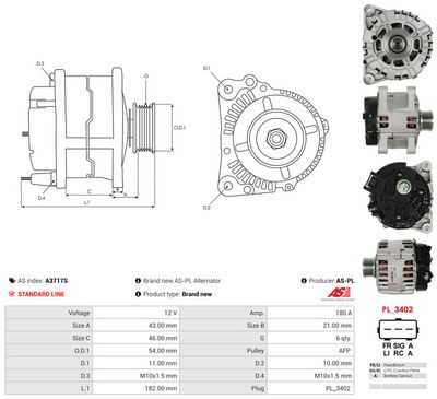 GENERATOR / ALTERNATOR AS-PL A3717S 4