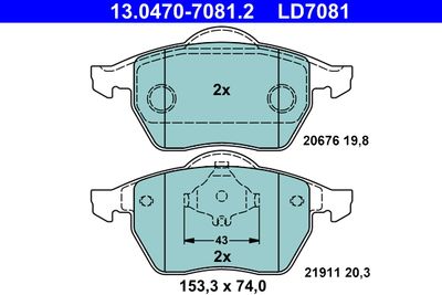 Комплект тормозных колодок, дисковый тормоз ATE 13.0470-7081.2 для VW VENTO