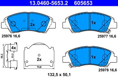 Комплект тормозных колодок, дисковый тормоз ATE 13.0460-5653.2 для HYUNDAI i10