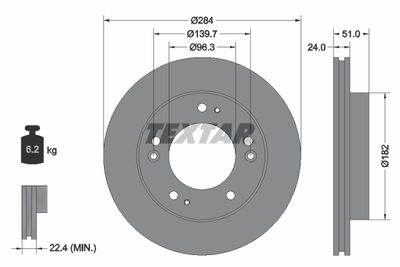 Тормозной диск TEXTAR 92104400 для KIA RETONA