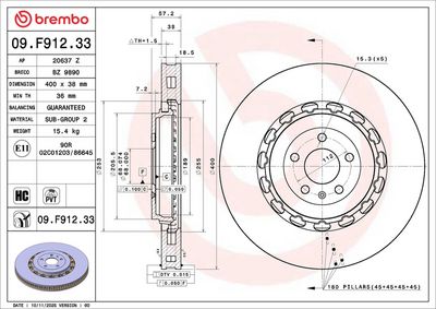 спирачен диск BREMBO 09.F912.33