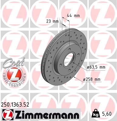 Тормозной диск ZIMMERMANN 250.1363.52 для FORD KA+