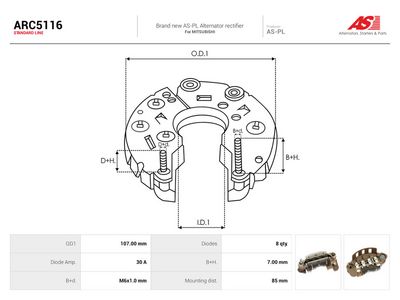 AS-PL - Usmerňovač alternátora MITSUBISHI, NISSAN , ARC5116