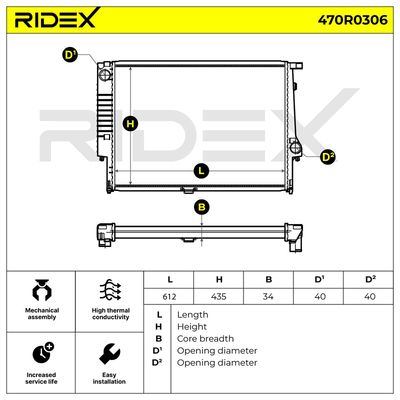 радиатор, охлаждане на двигателя RIDEX 470R0306