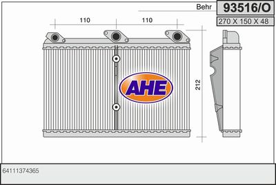 AHE 93516/O Радиатор печки  для BMW 8 (Бмв 8)