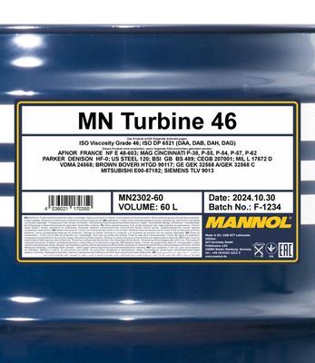 Turbineolja ISO 46 60 Liter MANNOL MN2302-60