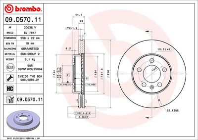 Тормозной диск BREMBO 09.D570.11 для SKODA KAMIQ