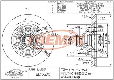 Тормозной диск FREMAX BD-5575-KT для CHEVROLET BLAZER