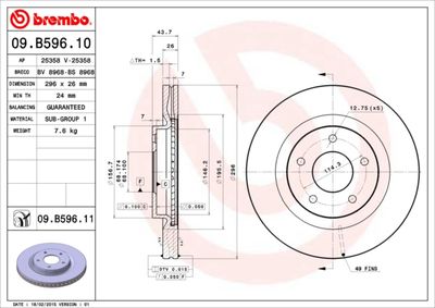 BREMBO 09.B596.11 Тормозные диски  для NISSAN JUKE (Ниссан Жуkе)