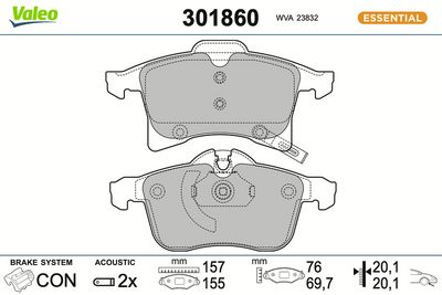 BREMSBELAGSATZ SCHEIBENBREMSE VALEO 301860