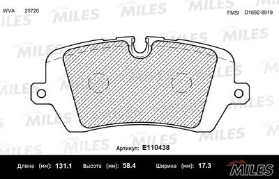 Комплект тормозных колодок, дисковый тормоз MILES E110438 для LAND ROVER RANGE ROVER