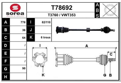Приводной вал EAI T78692 для AUDI A1