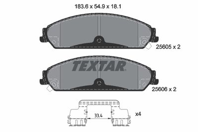 Комплект тормозных колодок, дисковый тормоз TEXTAR 2560501 для DODGE CHALLENGER