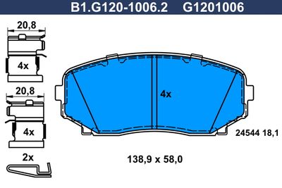 Комплект тормозных колодок, дисковый тормоз GALFER B1.G120-1006.2 для MAZDA CX-9