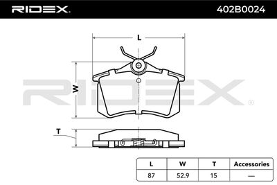 комплект спирачно феродо, дискови спирачки RIDEX 402B0024