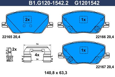 Комплект тормозных колодок, дисковый тормоз GALFER B1.G120-1542.2 для JEEP COMPASS