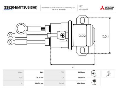 AS-PL - Elektromagnetický spínač, štartér MITSUBISHI , SS5204(MITSUBISHI)