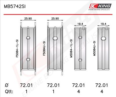 Комплект черупки на лагера на коляновия вал KING MB5742SI