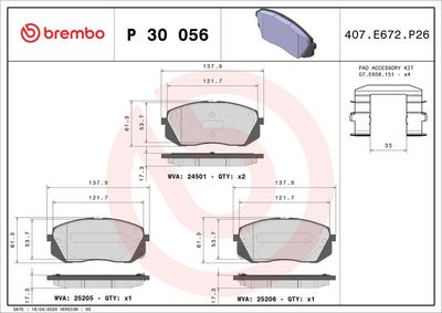 Комплект тормозных колодок, дисковый тормоз P 30 056X