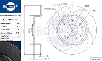Тормозной диск ROTINGER RT 1781-GL T5 для ACURA TSX