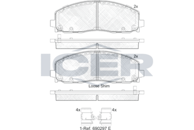 Комплект тормозных колодок, дисковый тормоз ICER 182054 для CHRYSLER PACIFICA