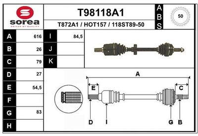 Приводной вал EAI T98118A1 для HONDA PRELUDE