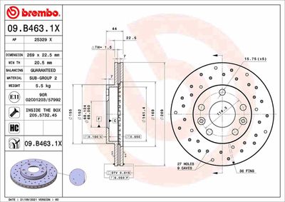 Тормозной диск BREMBO 09.B463.1X для RENAULT KAPTUR