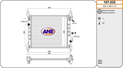 Радиатор, охлаждение двигателя AHE 107.032 для CHEVROLET SPARK