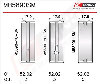 Комплект черупки на лагера на коляновия вал KING MB5890SM0.25