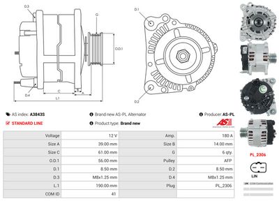 GENERATOR / ALTERNATOR AS-PL A3843S 4